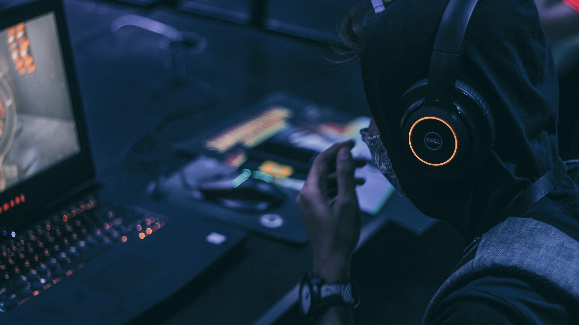 Interior of the Dynamic Spin Protocol gaming lounge at night